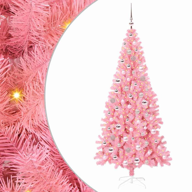 vidaXL Karácsonyfa 300 LED-del állvánnyal Rózsaszín 210 cm PVC
