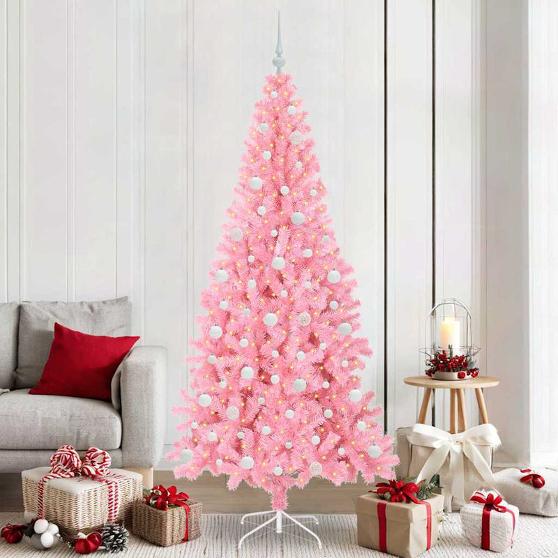 vidaXL Karácsonyfa 300 LED-del állvánnyal Rózsaszín 210 cm PVC