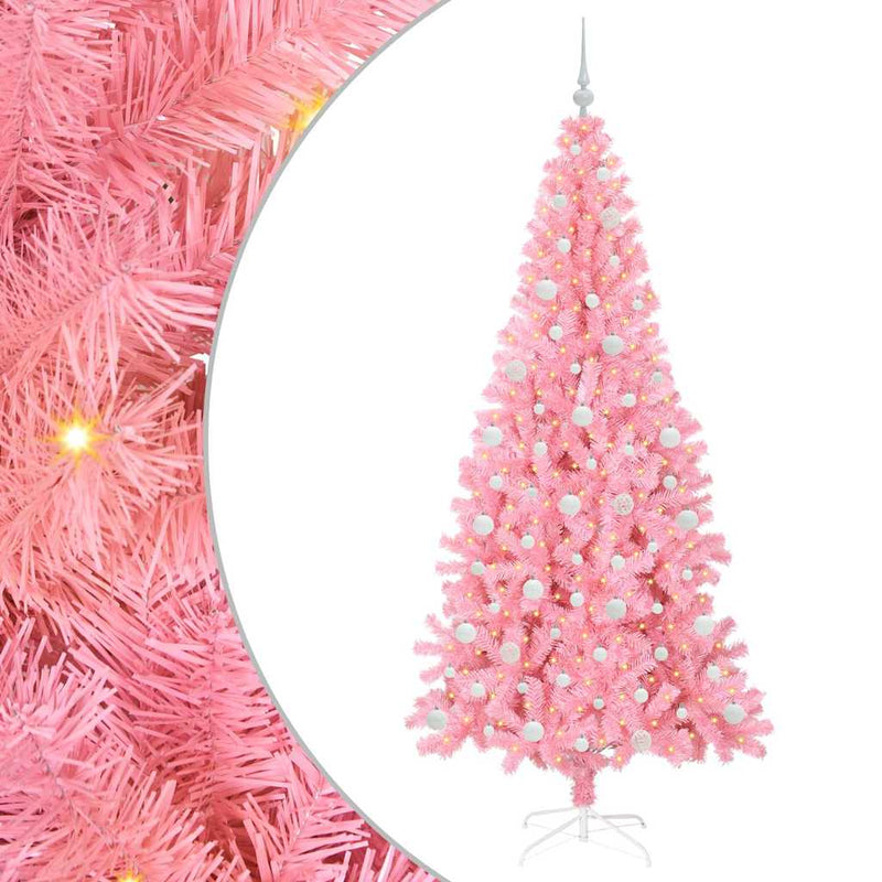 vidaXL Karácsonyfa 300 LED-del állvánnyal Rózsaszín 210 cm PVC