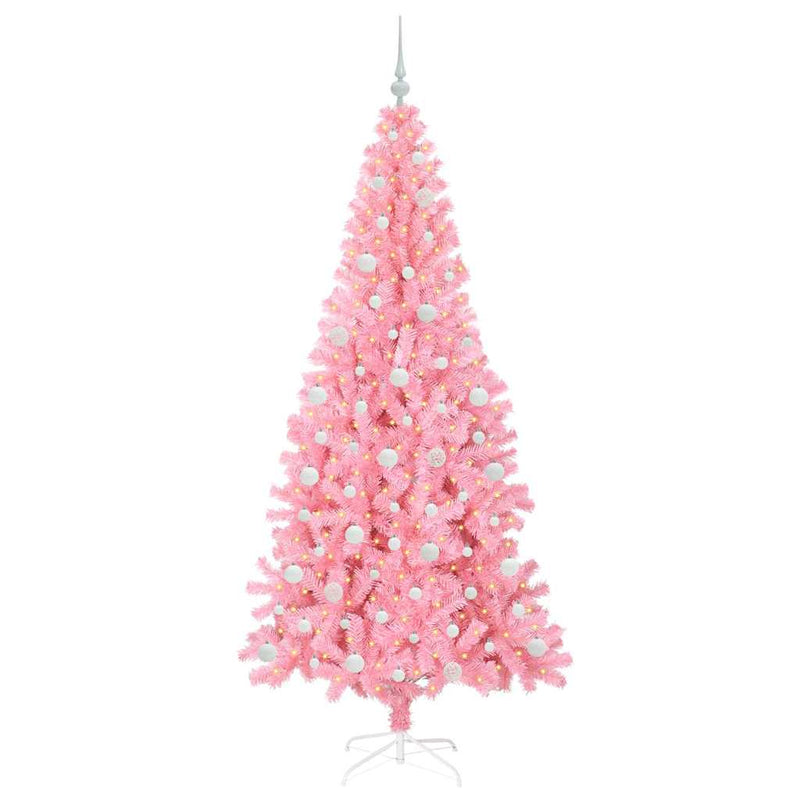 vidaXL Karácsonyfa 300 LED-del állvánnyal Rózsaszín 210 cm PVC