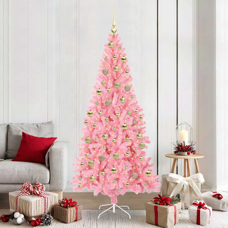 vidaXL Karácsonyfa 300 LED-del állvánnyal Rózsaszín 210 cm PVC