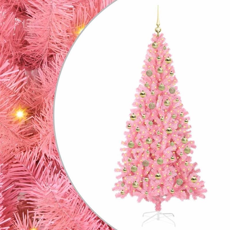 vidaXL Karácsonyfa 300 LED-del állvánnyal Rózsaszín 210 cm PVC