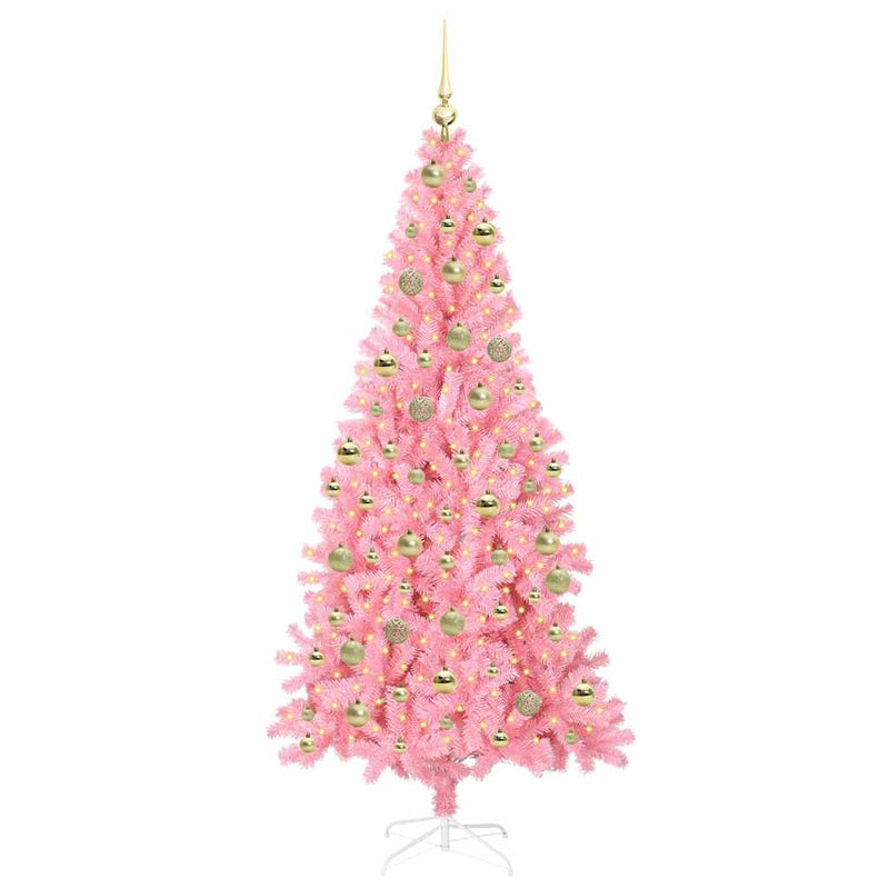 vidaXL Karácsonyfa 300 LED-del állvánnyal Rózsaszín 210 cm PVC