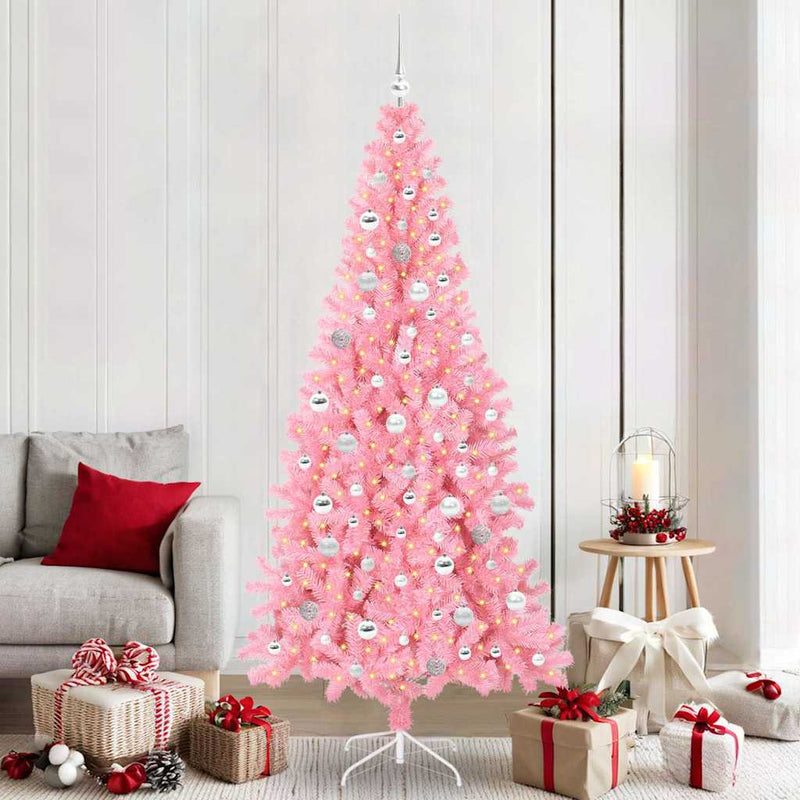 vidaXL Karácsonyfa 300 LED-del állvánnyal Rózsaszín 210 cm PVC