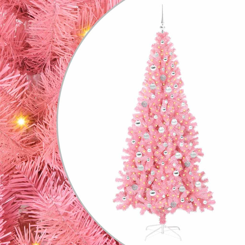 vidaXL Karácsonyfa 300 LED-del állvánnyal Rózsaszín 210 cm PVC