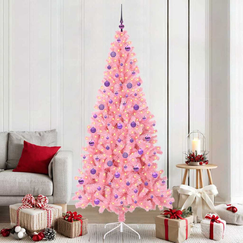 vidaXL Karácsonyfa 300 LED-del állvánnyal Rózsaszín 210 cm PVC