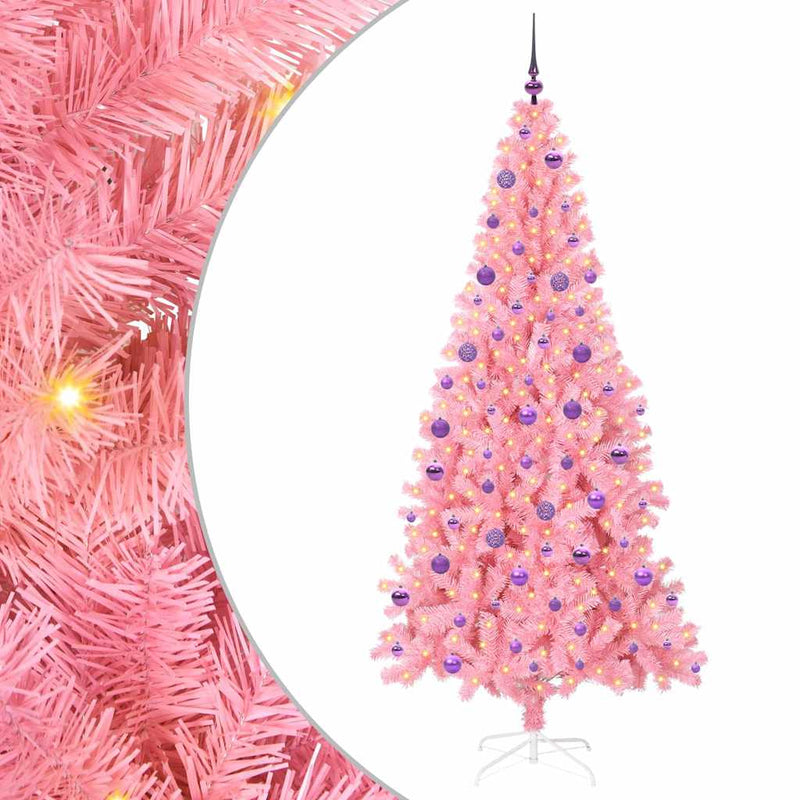 vidaXL Karácsonyfa 300 LED-del állvánnyal Rózsaszín 210 cm PVC
