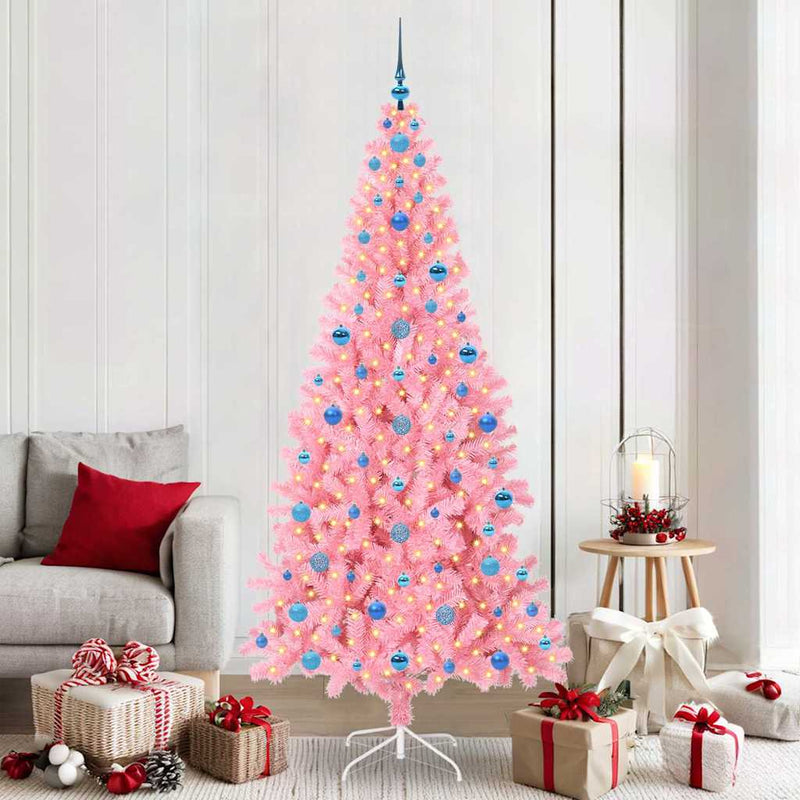 vidaXL Karácsonyfa 300 LED-del állvánnyal Rózsaszín 210 cm PVC