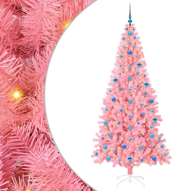 vidaXL Karácsonyfa 300 LED-del állvánnyal Rózsaszín 210 cm PVC