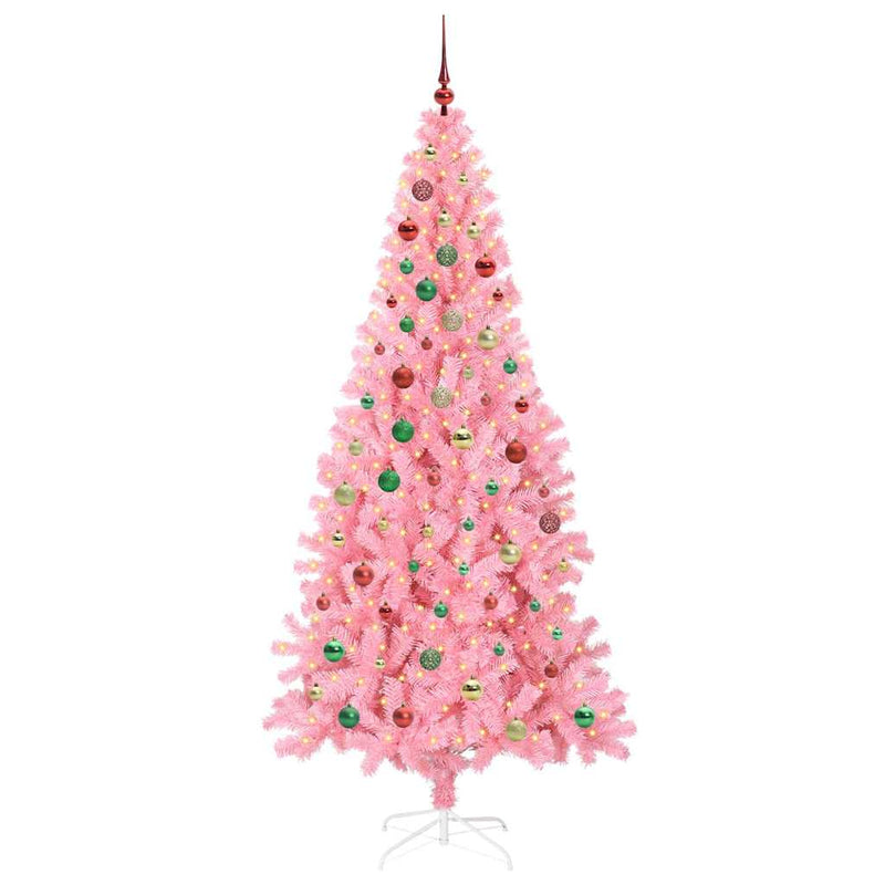 vidaXL Karácsonyfa 300 LED-del állvánnyal Rózsaszín 210 cm PVC