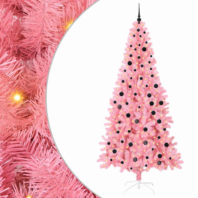 vidaXL Karácsonyfa 300 LED-del állvánnyal Rózsaszín 240 cm PVC