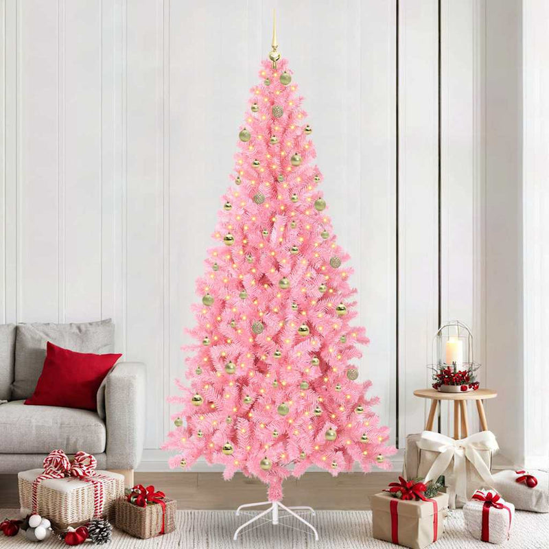 vidaXL Karácsonyfa 300 LED-del állvánnyal Rózsaszín 240 cm PVC
