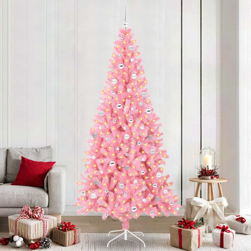 vidaXL Karácsonyfa 300 LED-del állvánnyal Rózsaszín 240 cm PVC