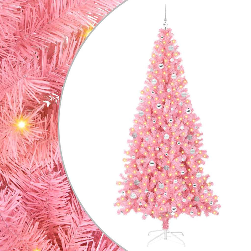 vidaXL Karácsonyfa 300 LED-del állvánnyal Rózsaszín 240 cm PVC