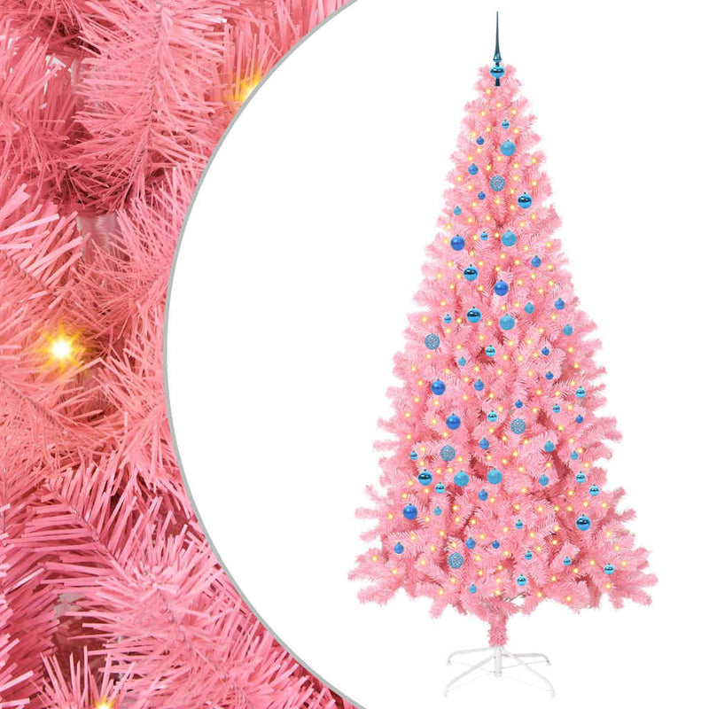 vidaXL Karácsonyfa 300 LED-del állvánnyal Rózsaszín 240 cm PVC