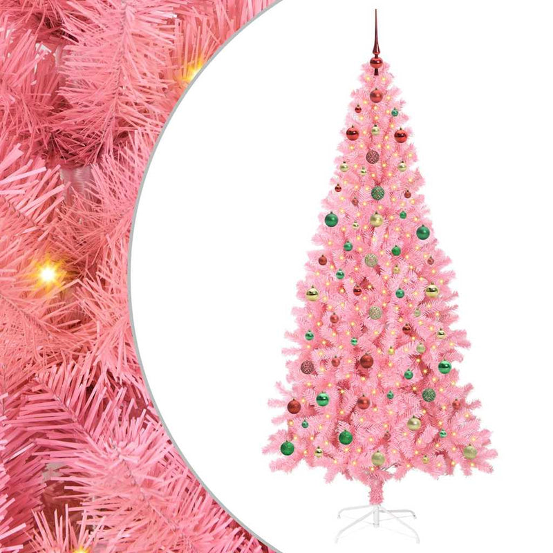 vidaXL Karácsonyfa 300 LED-del állvánnyal Rózsaszín 240 cm PVC