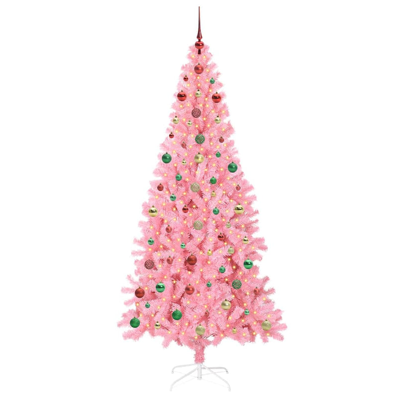 vidaXL Karácsonyfa 300 LED-del állvánnyal Rózsaszín 240 cm PVC