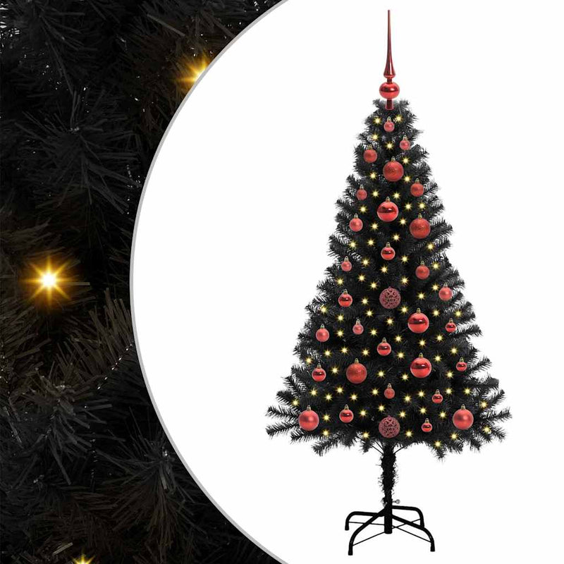 vidaXL Karácsonyfa 150 LED-del állvánnyal Fekete 120 cm PVC