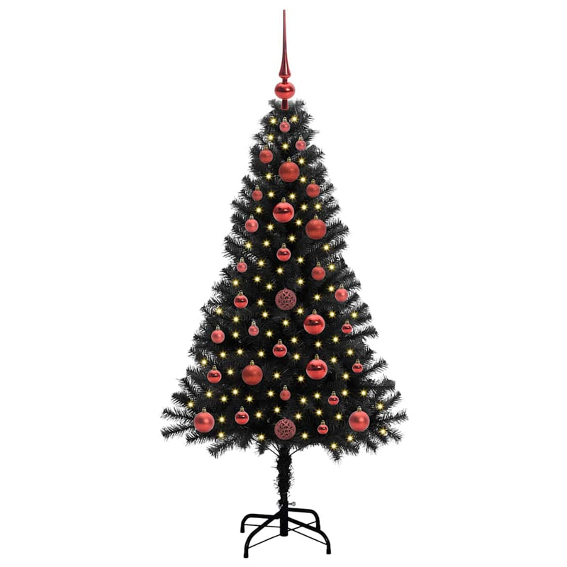 vidaXL Karácsonyfa 150 LED-del állvánnyal Fekete 120 cm PVC