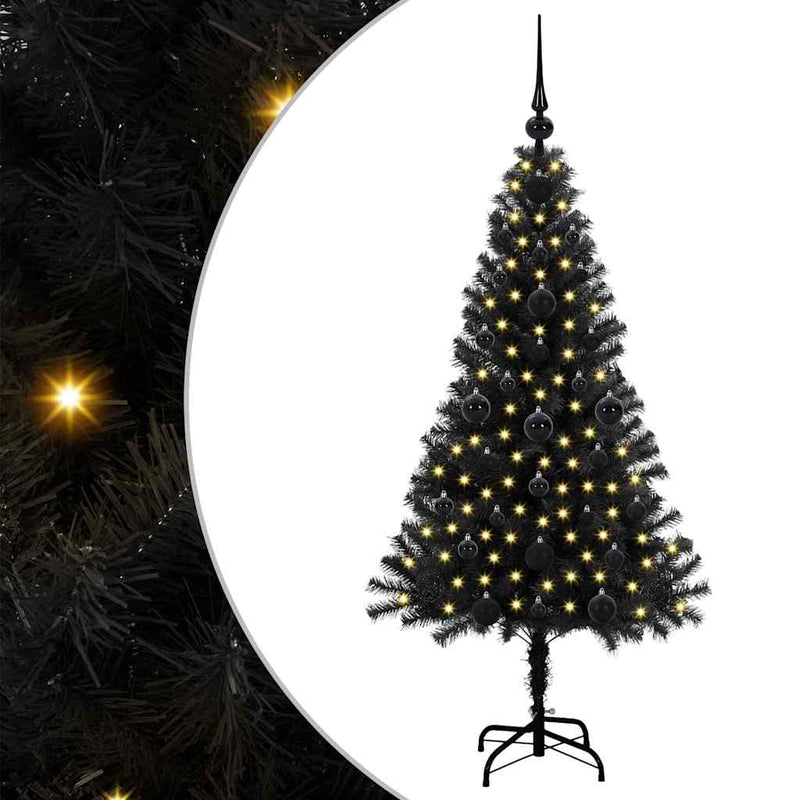 vidaXL Karácsonyfa 150 LED-del állvánnyal Fekete 120 cm PVC