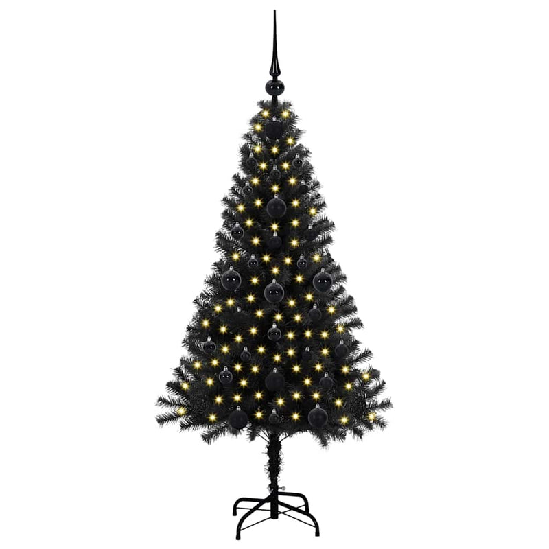 vidaXL Karácsonyfa 150 LED-del állvánnyal Fekete 120 cm PVC