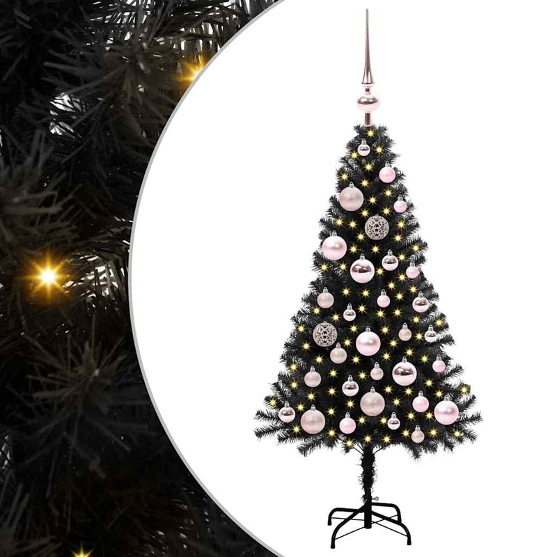 vidaXL Karácsonyfa 150 LED-del állvánnyal Fekete 120 cm PVC