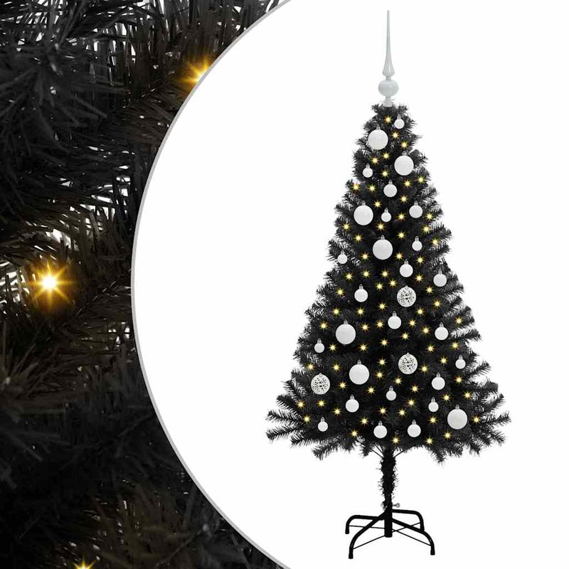 vidaXL Karácsonyfa 150 LED-del állvánnyal Fekete 120 cm PVC