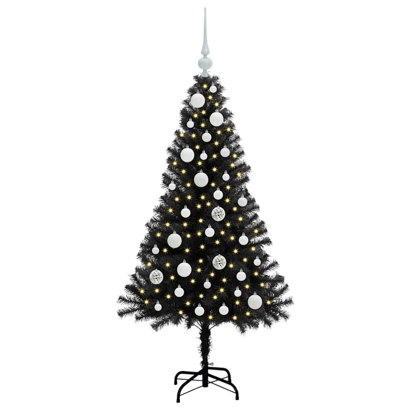 vidaXL Karácsonyfa 150 LED-del állvánnyal Fekete 120 cm PVC