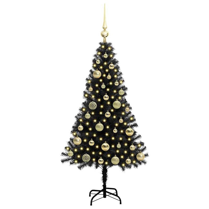 vidaXL Karácsonyfa 150 LED-del állvánnyal Fekete 120 cm PVC