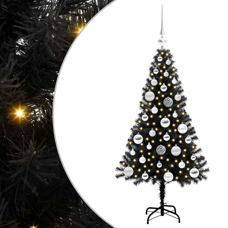 vidaXL Karácsonyfa 150 LED-del állvánnyal Fekete 120 cm PVC