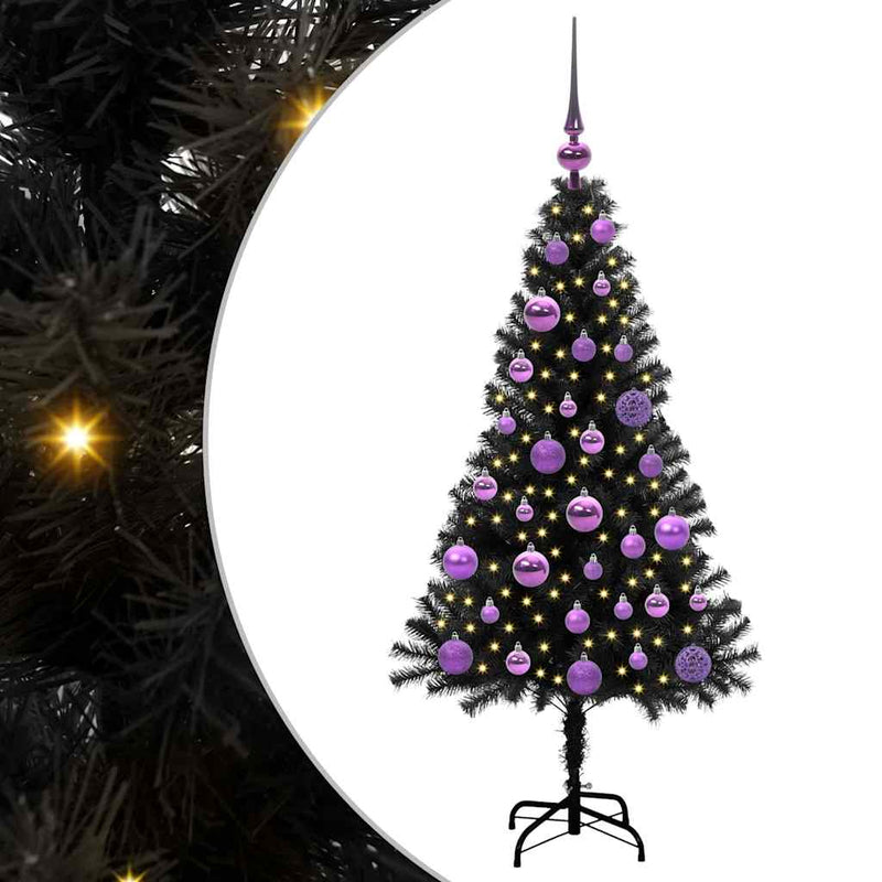 vidaXL Karácsonyfa 150 LED-del állvánnyal Fekete 120 cm PVC