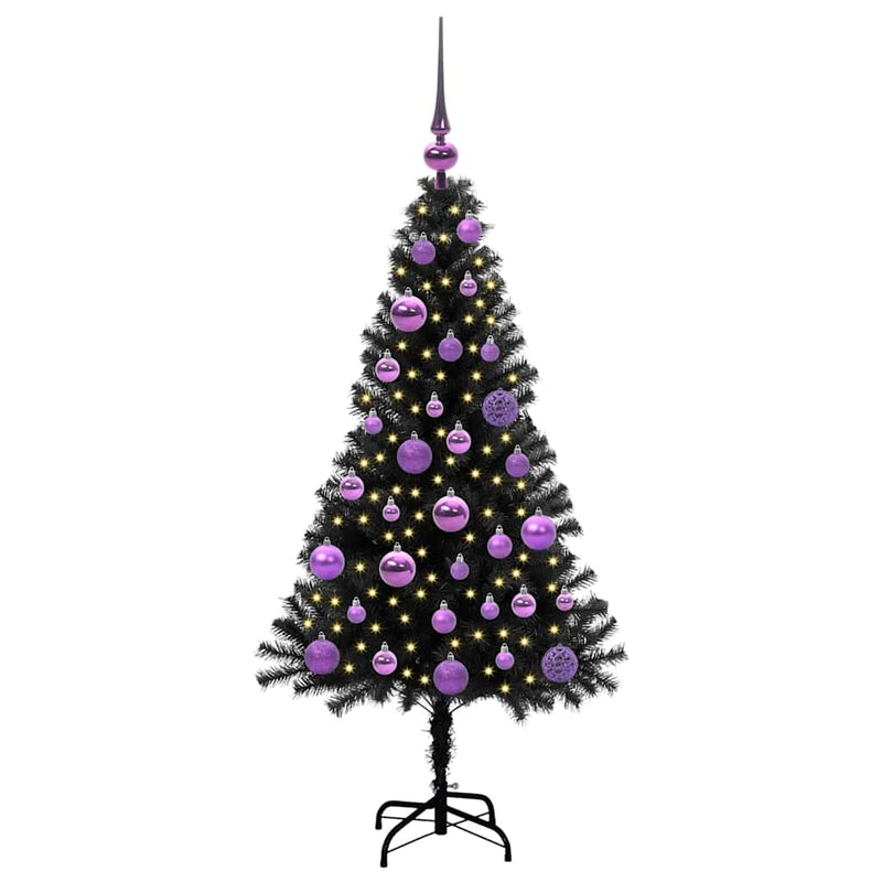 vidaXL Karácsonyfa 150 LED-del állvánnyal Fekete 120 cm PVC
