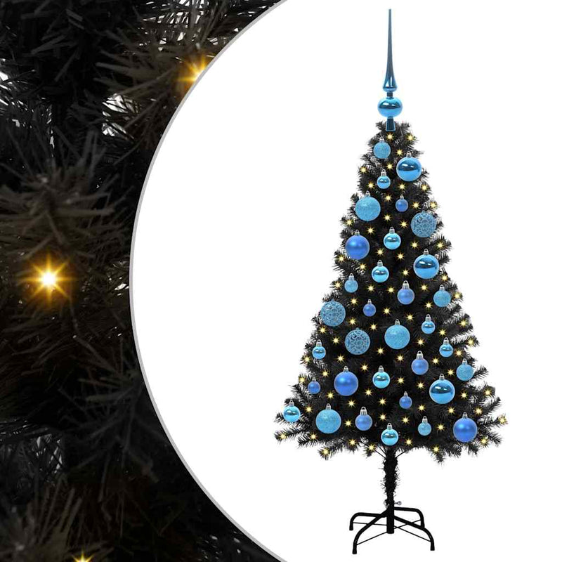 vidaXL Karácsonyfa 150 LED-del állvánnyal Fekete 120 cm PVC