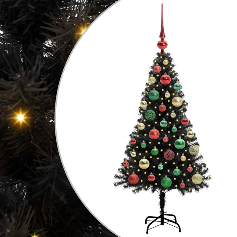 vidaXL Karácsonyfa 150 LED-del állvánnyal Fekete 120 cm PVC