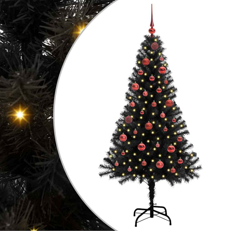vidaXL Karácsonyfa 150 LED-del állvánnyal Fekete 150 cm PVC