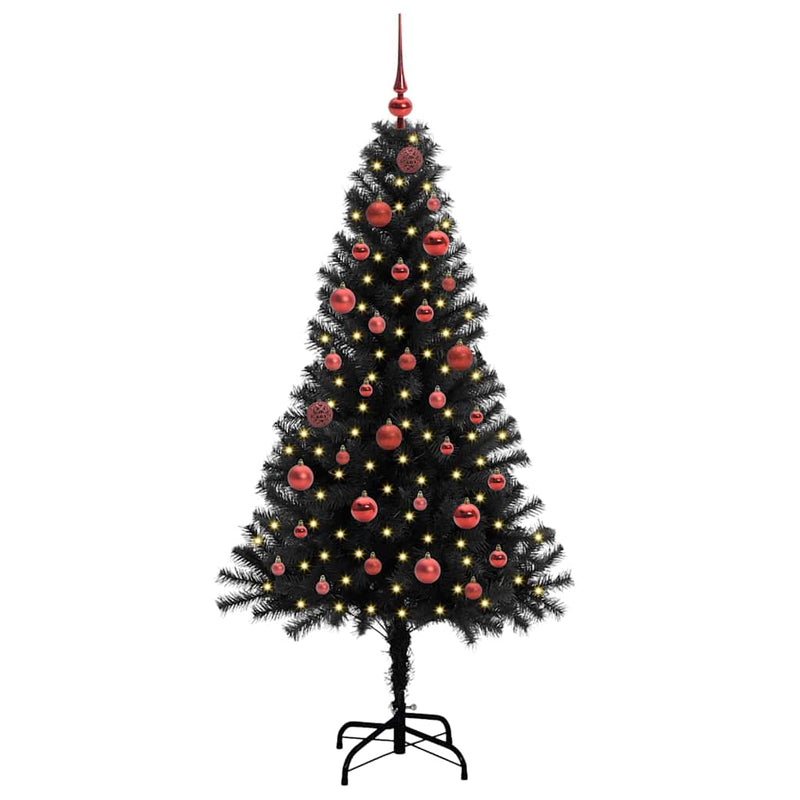 vidaXL Karácsonyfa 150 LED-del állvánnyal Fekete 150 cm PVC