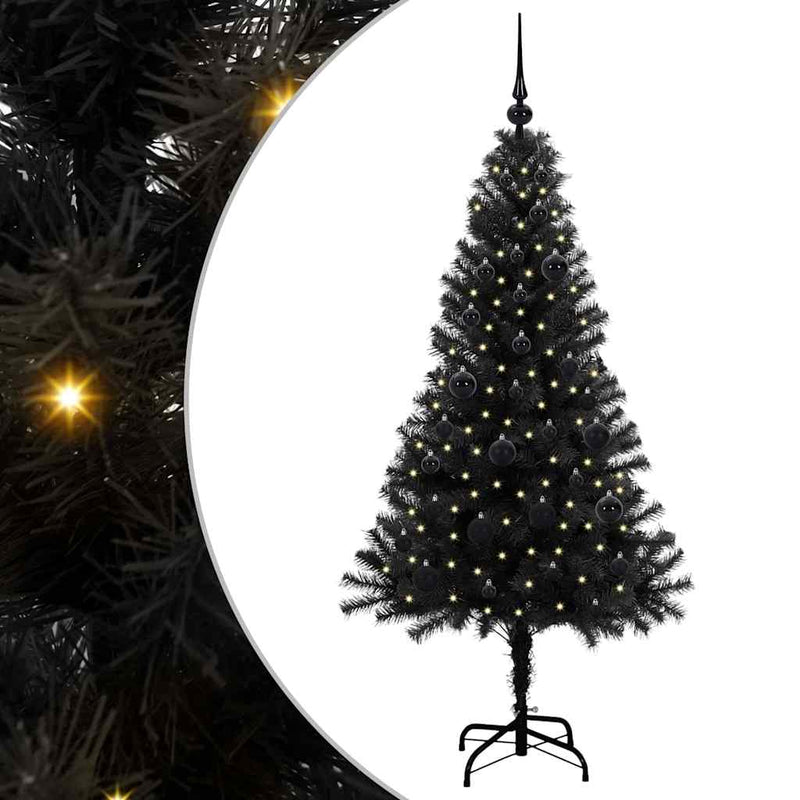 vidaXL Karácsonyfa 150 LED-del állvánnyal Fekete 150 cm PVC