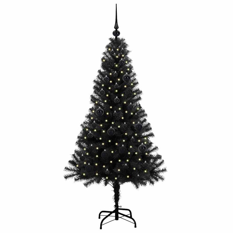 vidaXL Karácsonyfa 150 LED-del állvánnyal Fekete 150 cm PVC