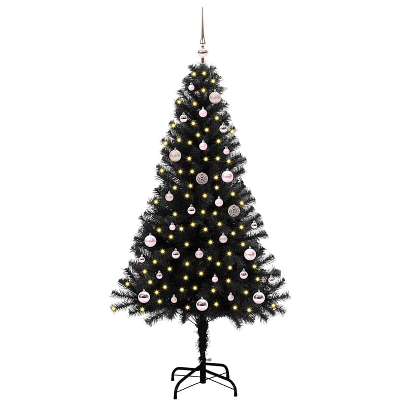 vidaXL Karácsonyfa 150 LED-del állvánnyal Fekete 150 cm PVC