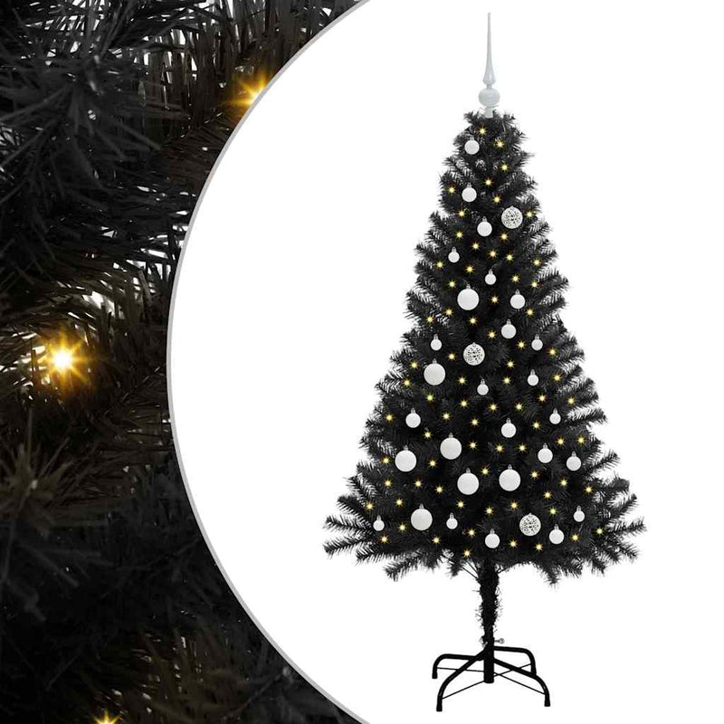 vidaXL Karácsonyfa 150 LED-del állvánnyal Fekete 150 cm PVC
