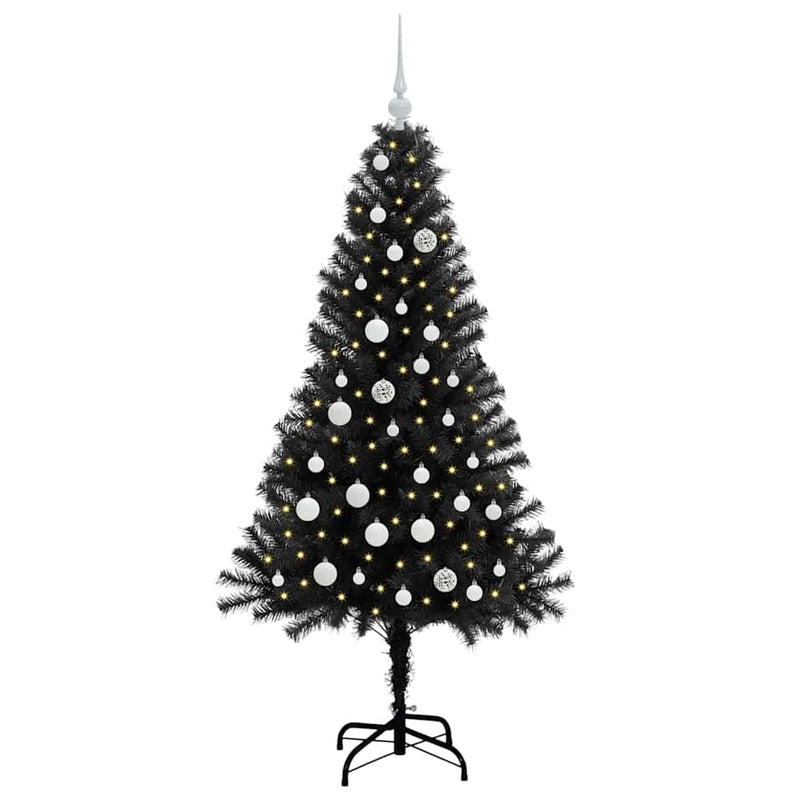 vidaXL Karácsonyfa 150 LED-del állvánnyal Fekete 150 cm PVC