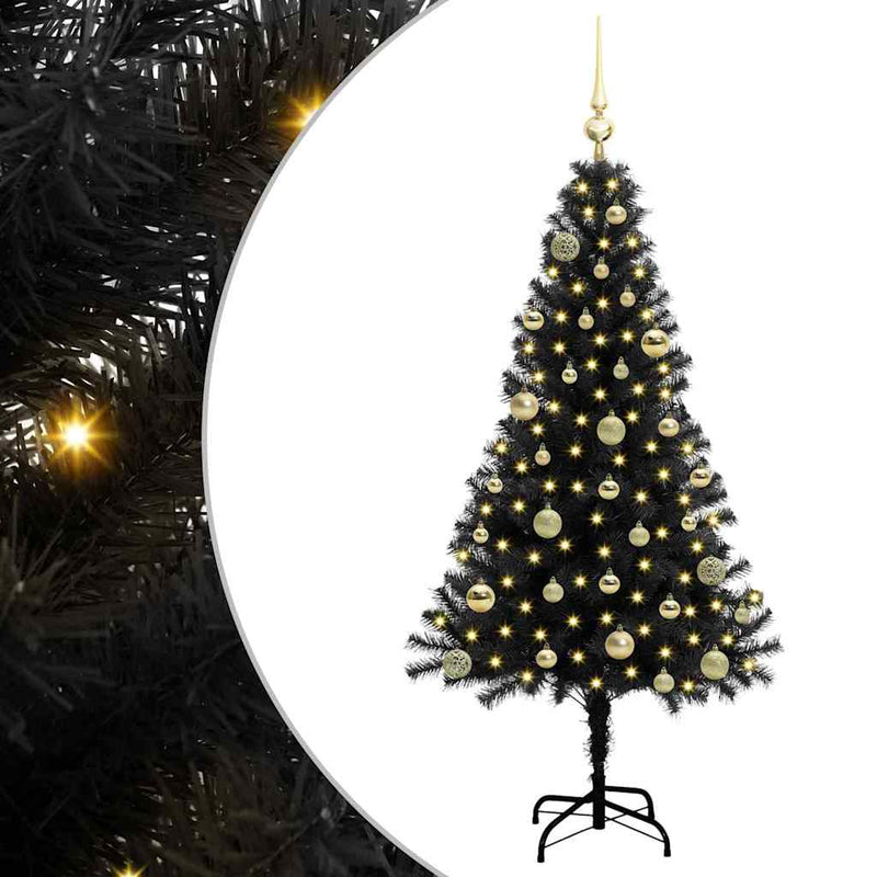 vidaXL Karácsonyfa 150 LED-del állvánnyal Fekete 150 cm PVC