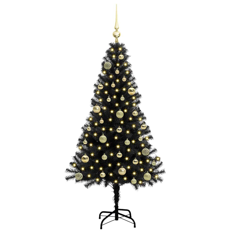 vidaXL Karácsonyfa 150 LED-del állvánnyal Fekete 150 cm PVC
