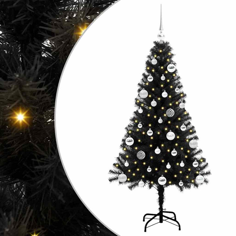 vidaXL Karácsonyfa 150 LED-del állvánnyal Fekete 150 cm PVC