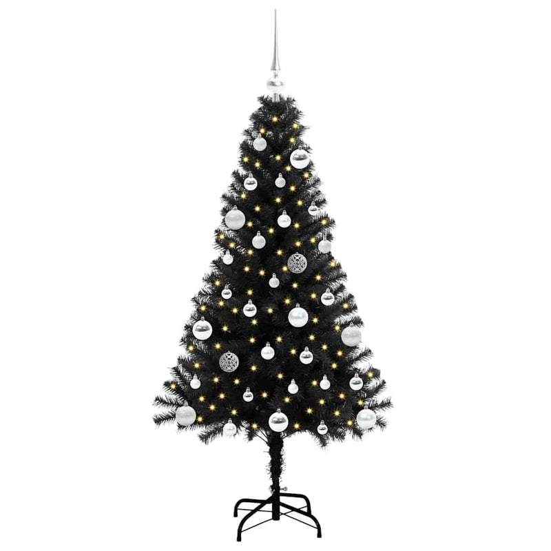 vidaXL Karácsonyfa 150 LED-del állvánnyal Fekete 150 cm PVC