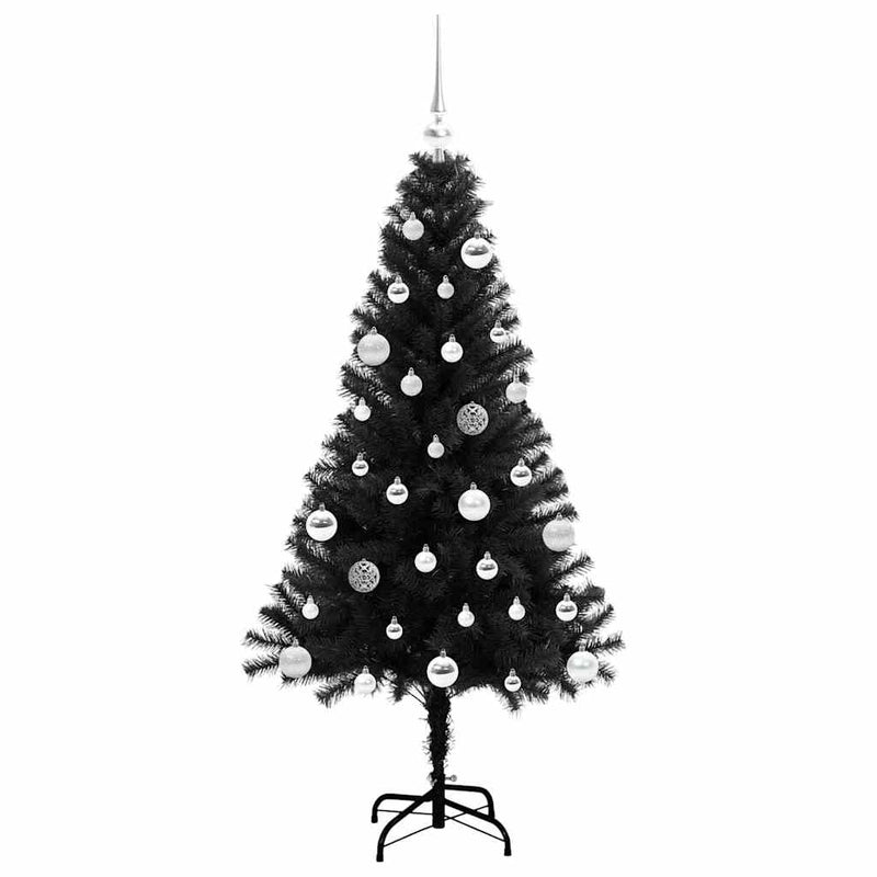 vidaXL Karácsonyfa 150 LED-del állvánnyal Fekete 150 cm PVC