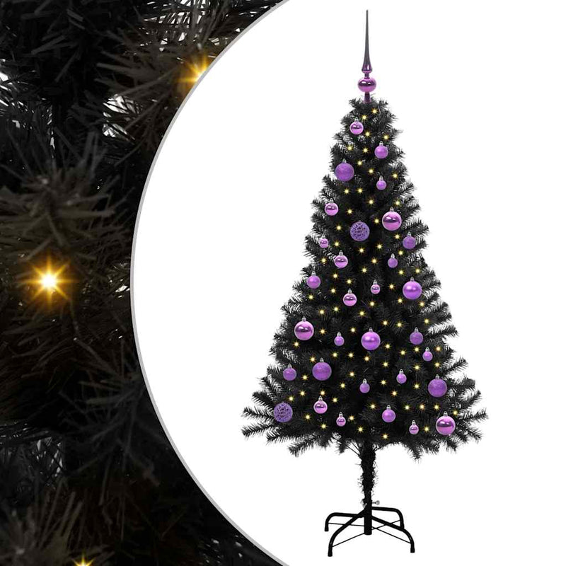 vidaXL Karácsonyfa 150 LED-del állvánnyal Fekete 150 cm PVC