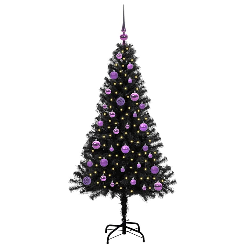 vidaXL Karácsonyfa 150 LED-del állvánnyal Fekete 150 cm PVC