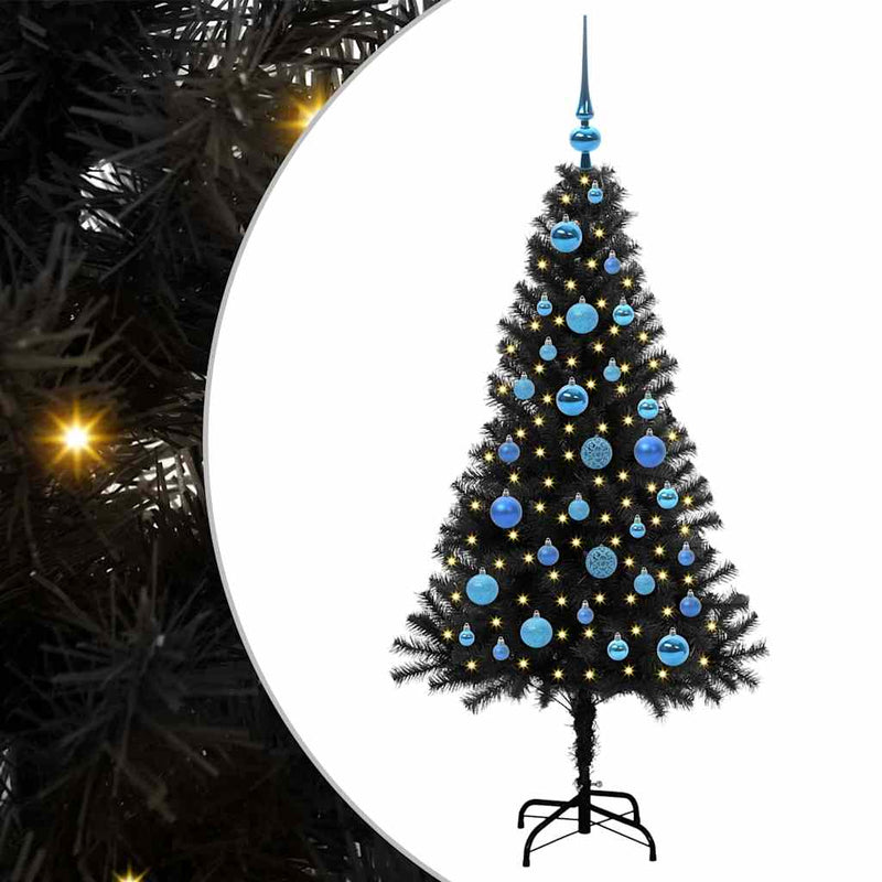 vidaXL Karácsonyfa 150 LED-del állvánnyal Fekete 150 cm PVC