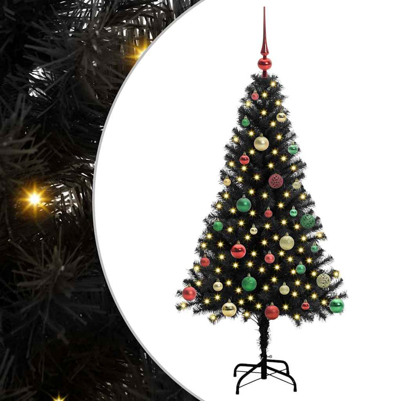 vidaXL Karácsonyfa 150 LED-del állvánnyal Fekete 150 cm PVC